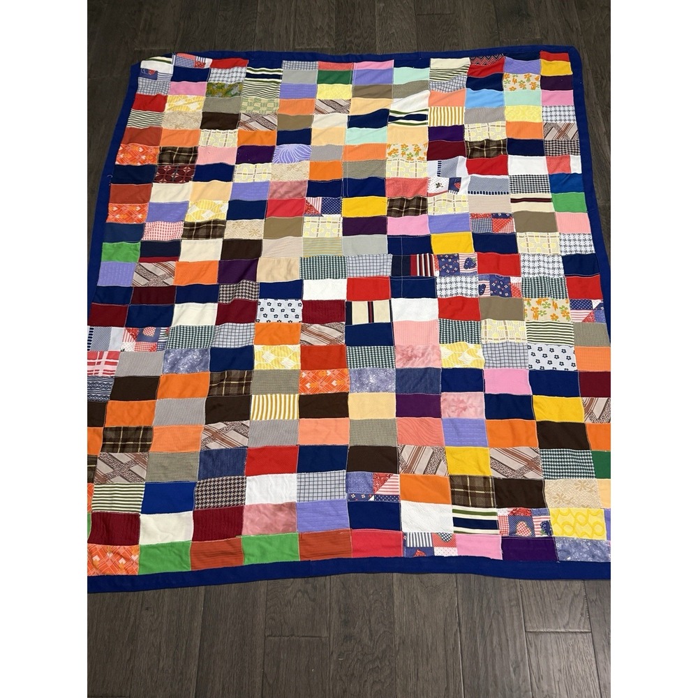 Vintage Patchwork Rectangle Quilt 77x68" Blanket Colorful Decor Muslin Backing